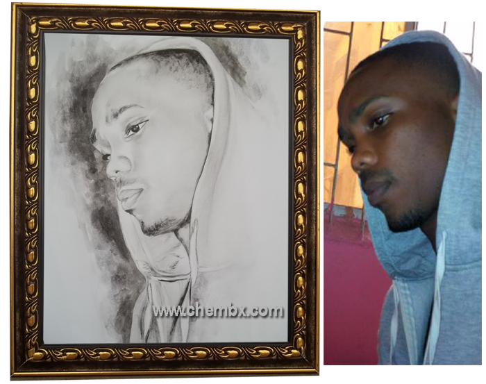 Custom black and white drawing portrait on paper